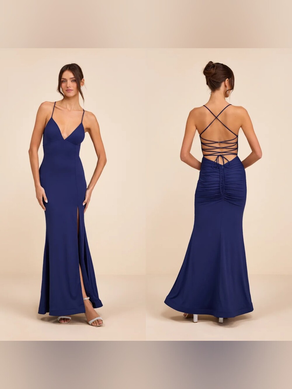 Lulus Ronelle Dark Blue Slinky Knit Lace-Up Maxi Dress M Wedding Party Formal